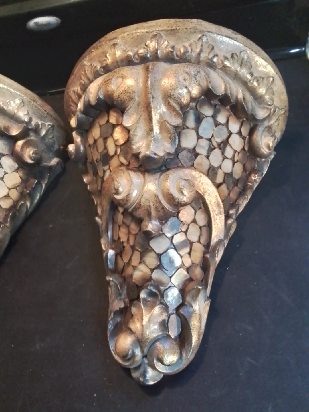 Pair of Vintage Hollywood Regency Gold Mosaic Wall - photo 3