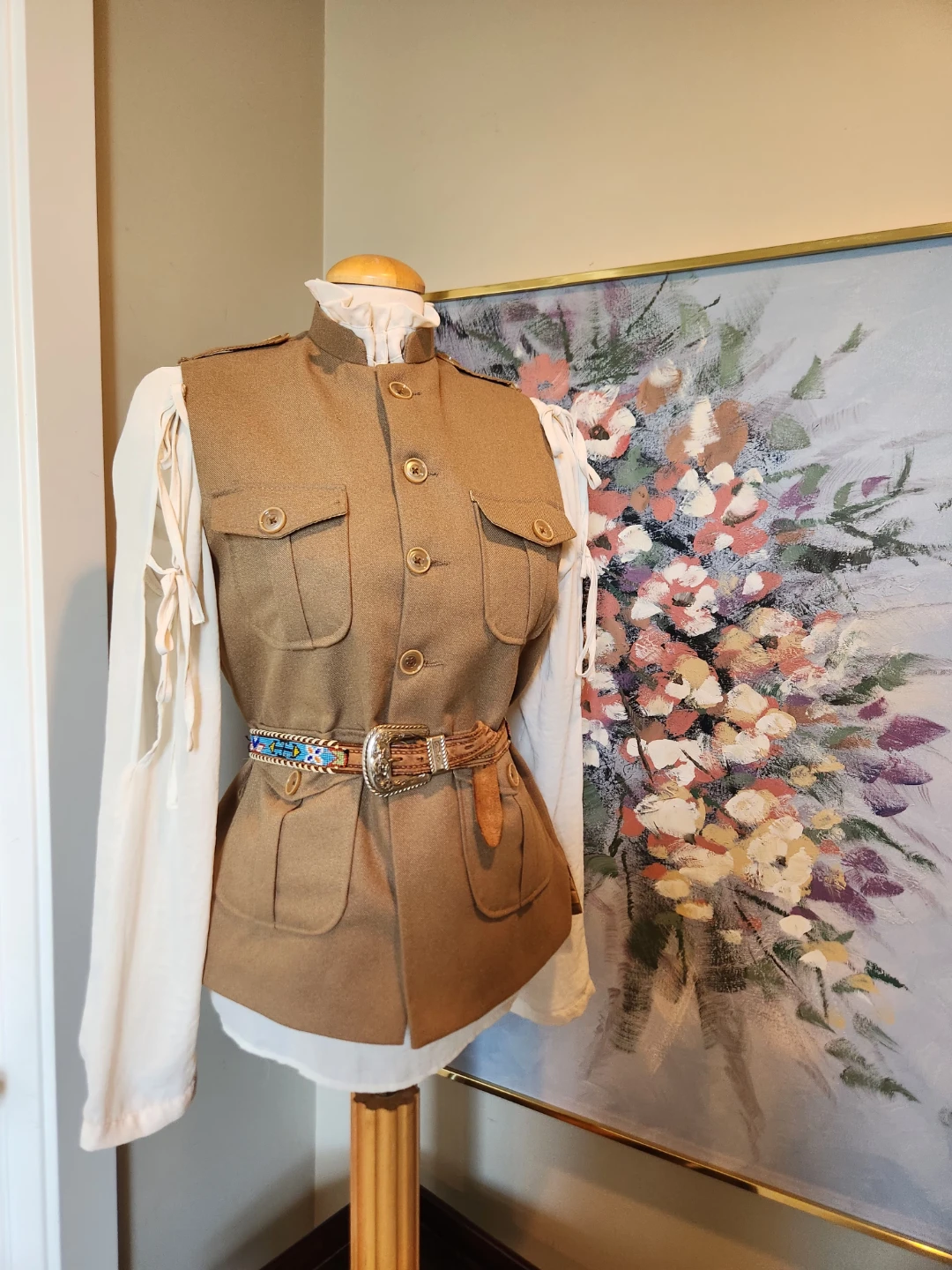 VINTAGE Tan WOOL Utility Vest with Multiple Pockets