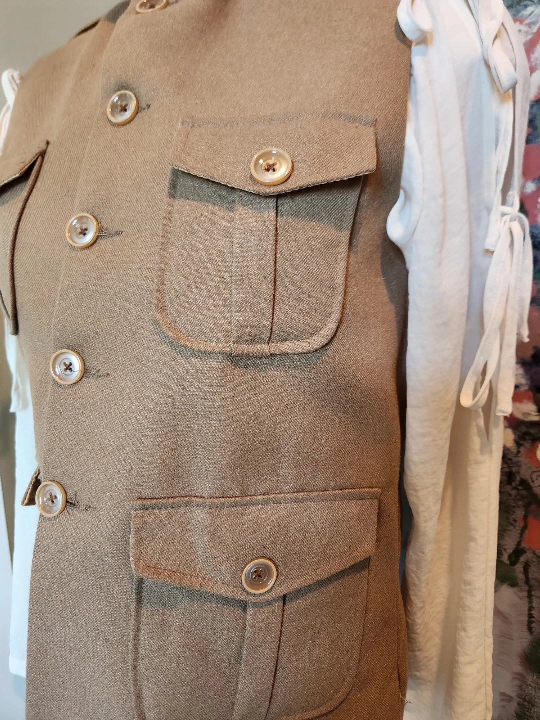 VINTAGE Tan WOOL Utility Vest with Multiple Pockets - photo 2