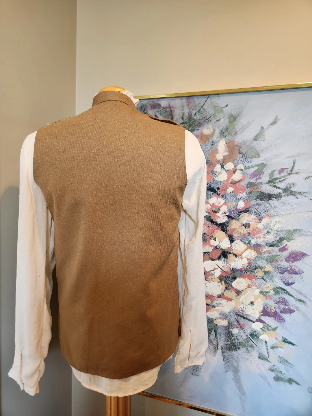 VINTAGE Tan WOOL Utility Vest with Multiple Pockets - photo 4