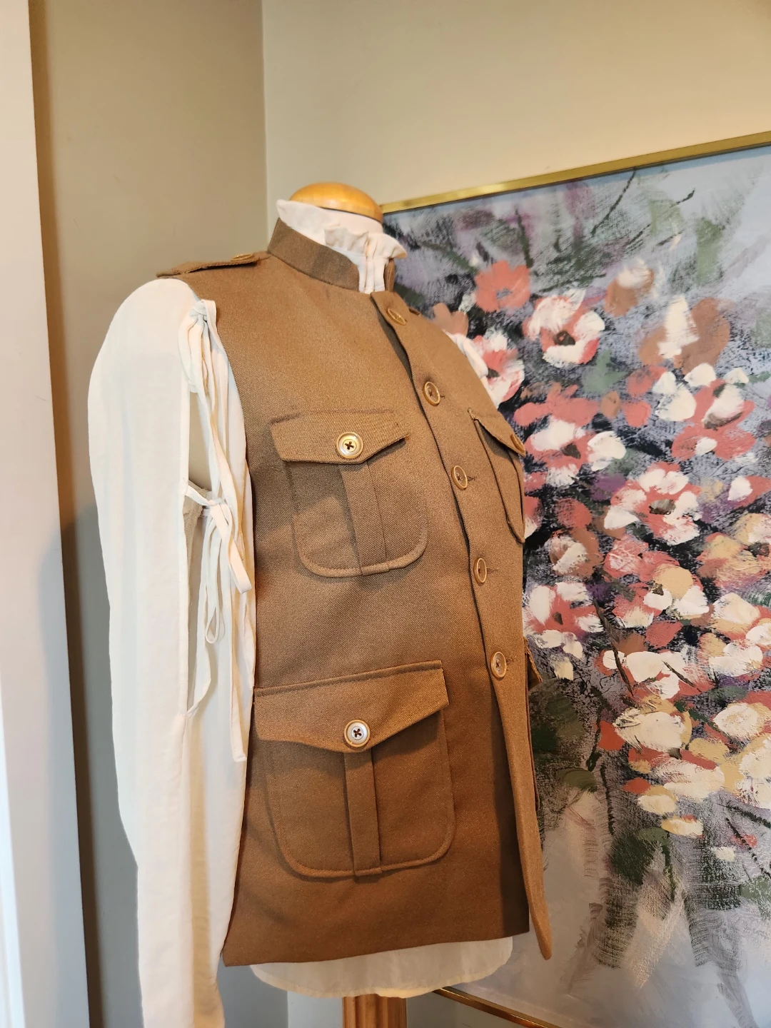 VINTAGE Tan WOOL Utility Vest with Multiple Pockets - photo 5
