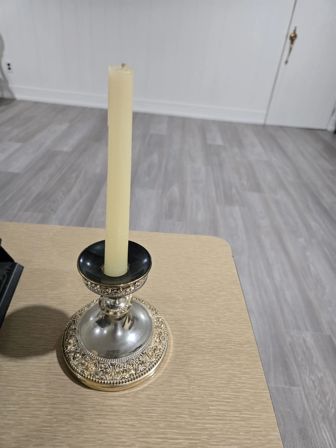 Ornate Silver-Tone Candlestick with Candle - photo 2