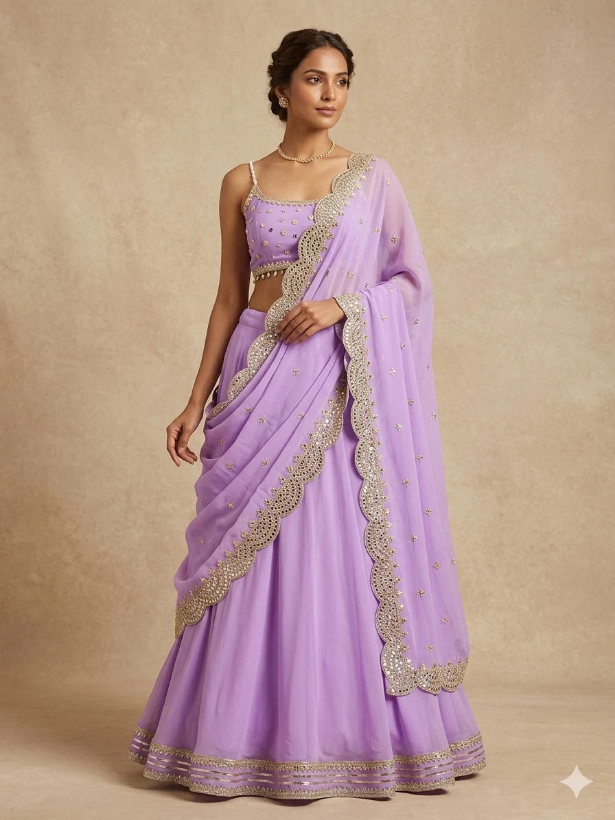 Purple Lehenga Choli with Embellished Dupatta - photo 2