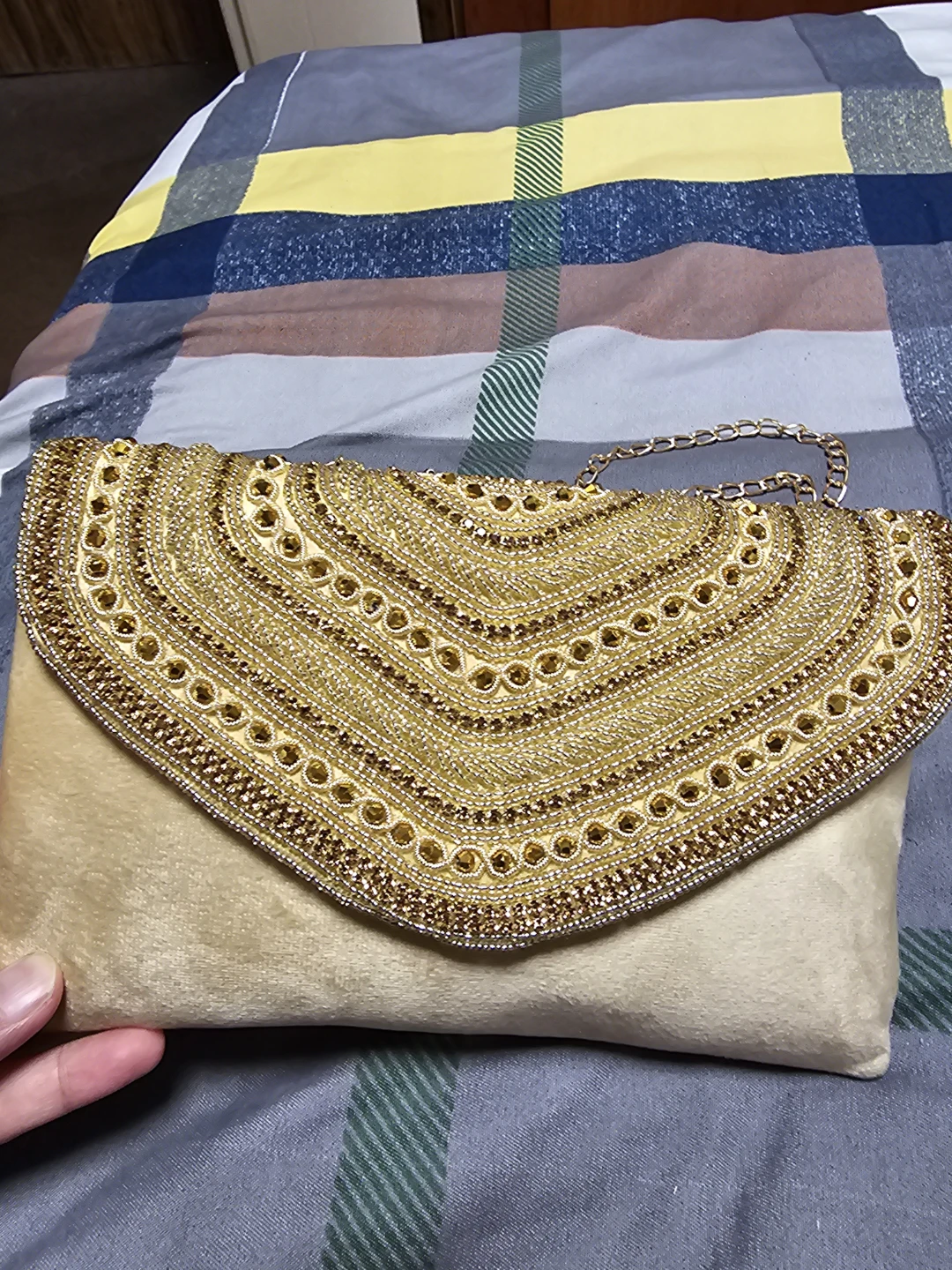 Gold Beaded Clutch Purse with Chain Strap - photo 2