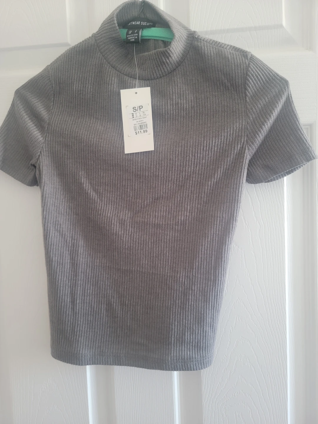 Jetwear Society Ribbed Mock Neck Top - Grey - Size S