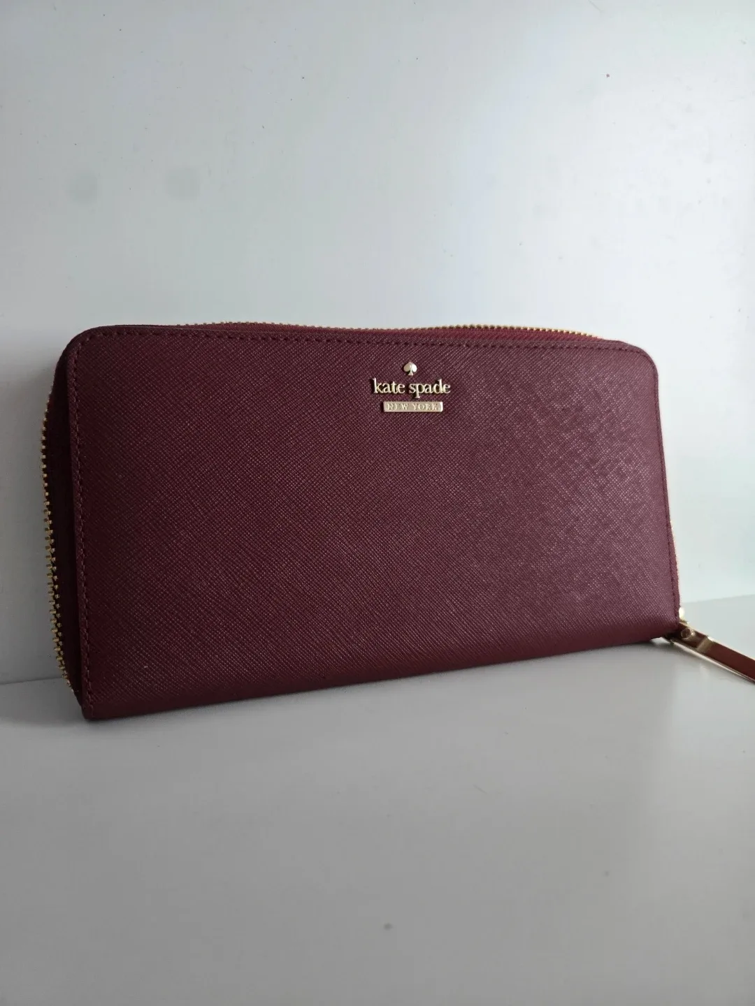 Kate Spade Burgundy Saffiano Leather Zip Around Wallet