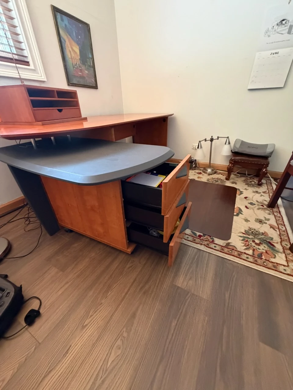 Contemporary Office Desk with Rolling Filing Cabinet - photo 5