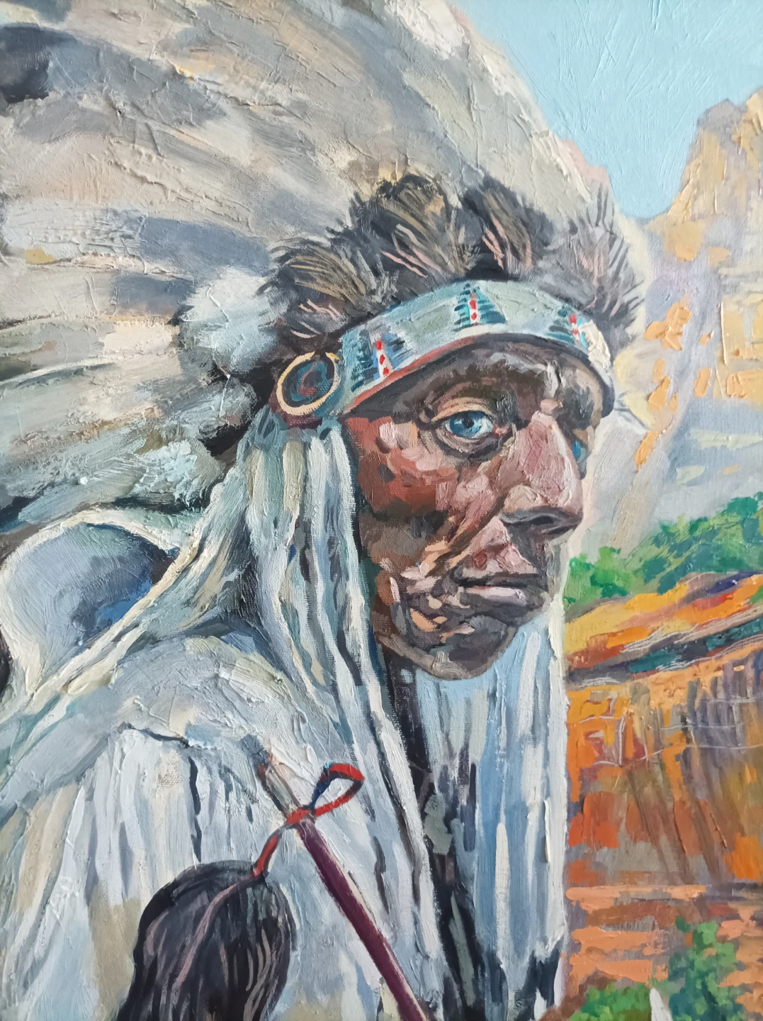 Oil Painting of Indigenous Chief in Nevada - photo 4