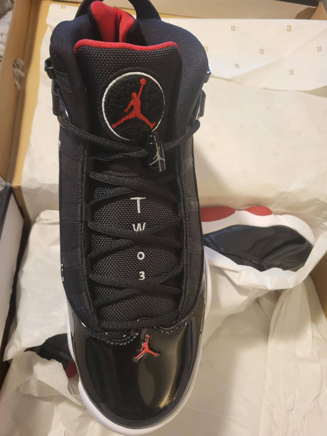 Jordan 6 Rings Shoes Black/Varsity Red-White Size 10 - photo 2