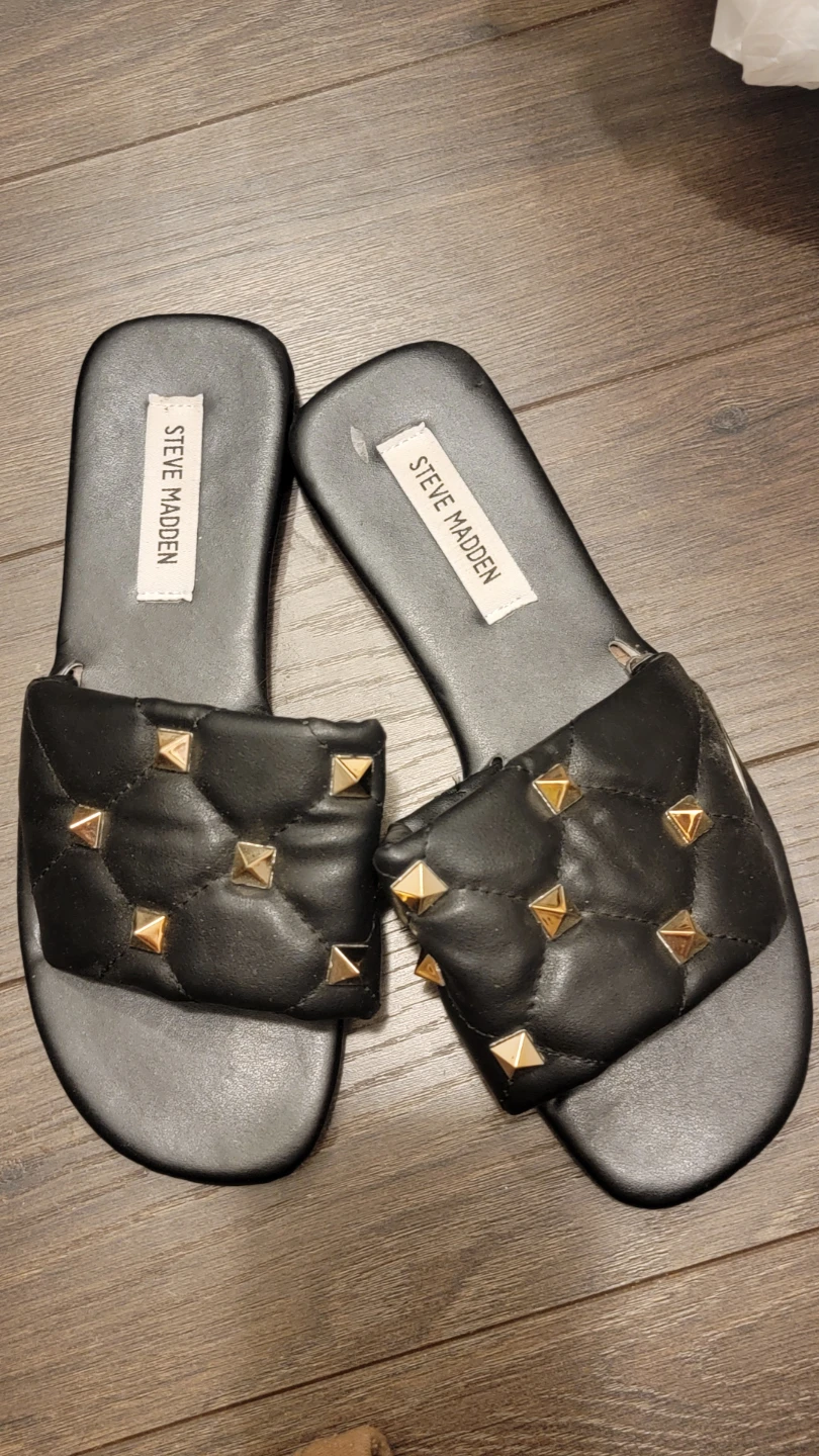 Steve Madden Black Quilted Studded Slides