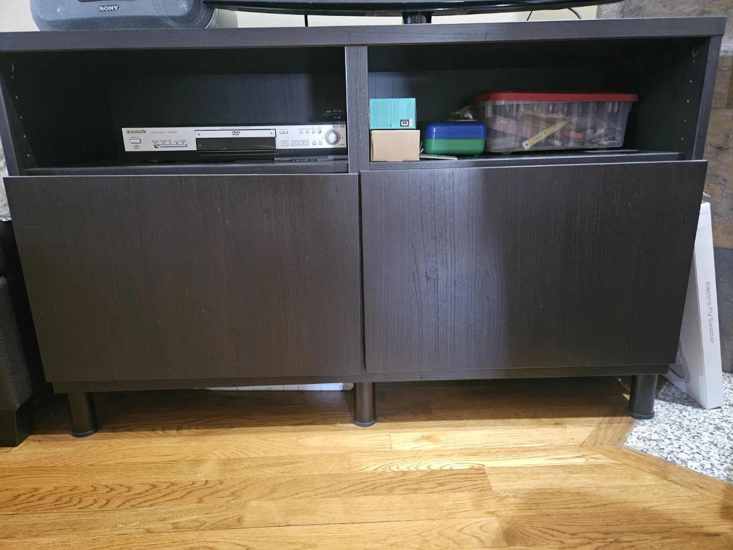 Dark Wood Media Console with DVD Player Shelf