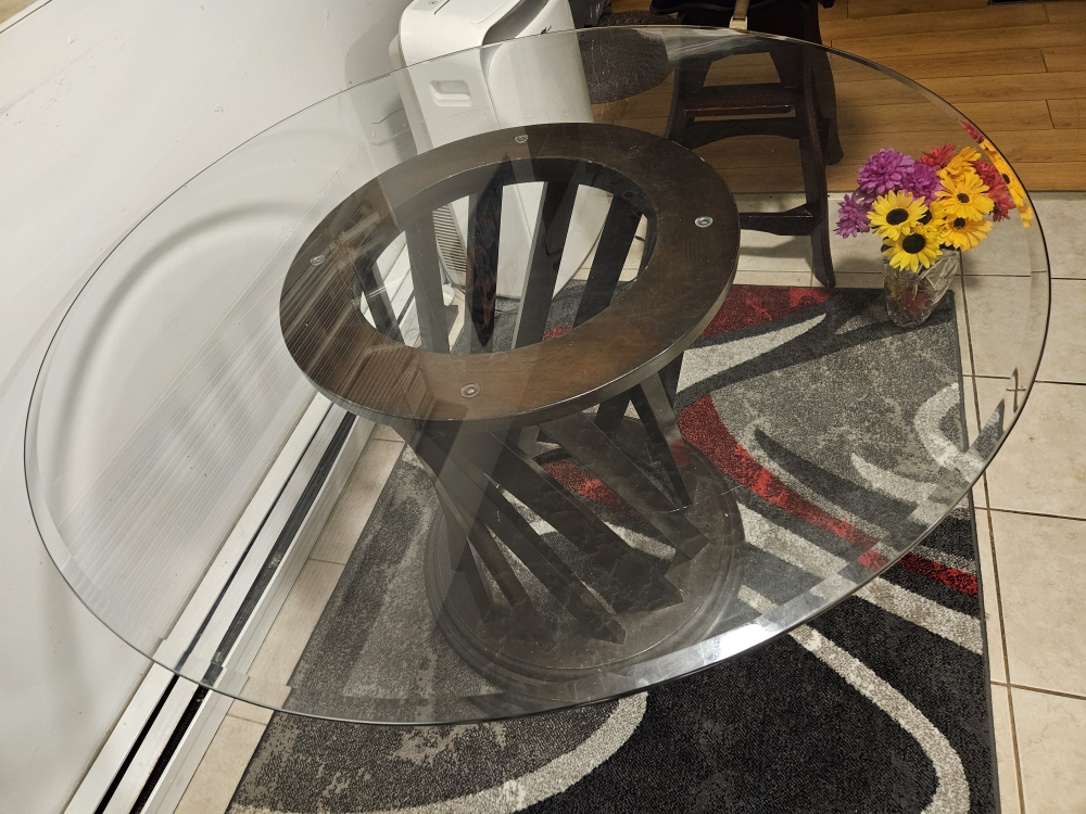 Glass Top Dining Table with Wooden Pedestal Base - photo 4
