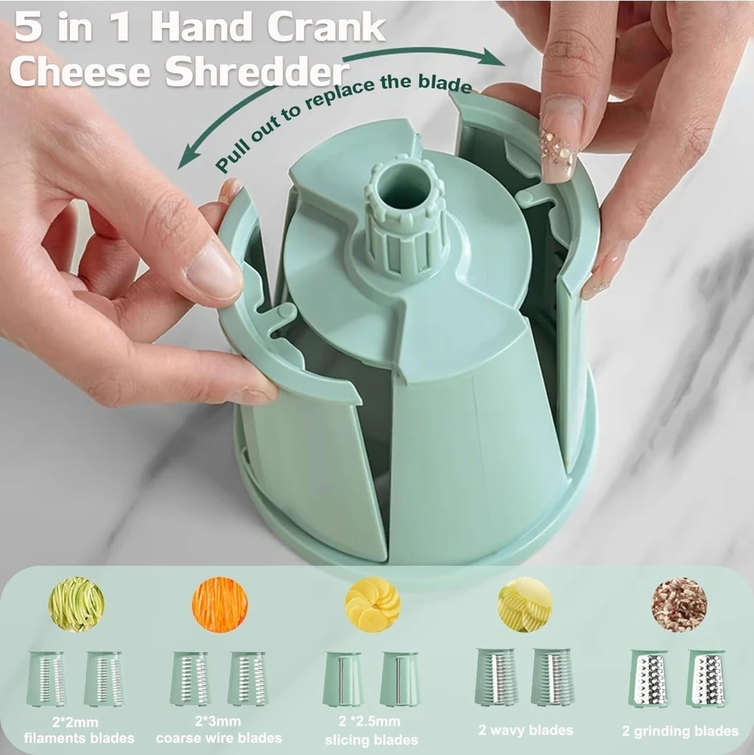 5-in-1 Rotary Cheese Grater & Vegetable Slicer - Green - photo 4
