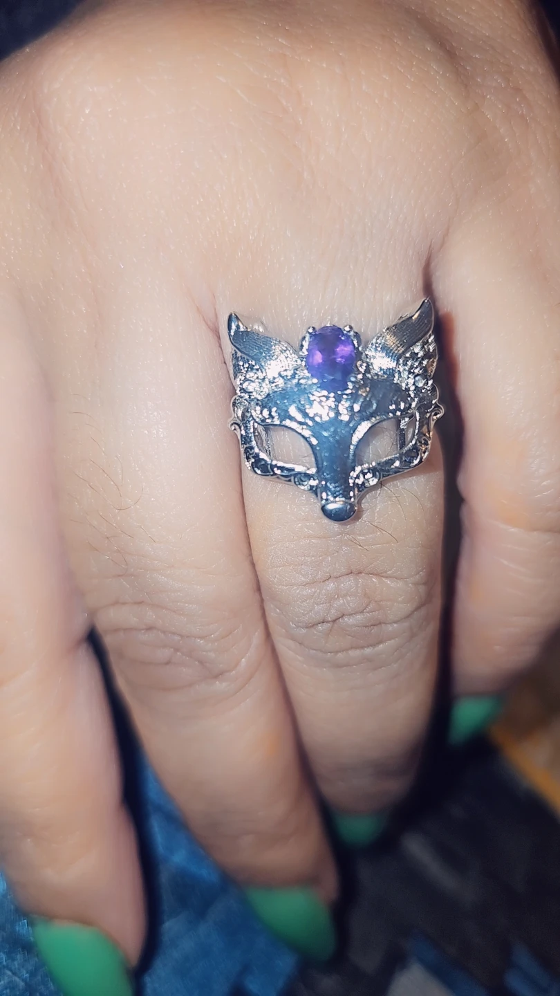 Silver Masquerade Mask Ring with Amethyst Gem - photo 2