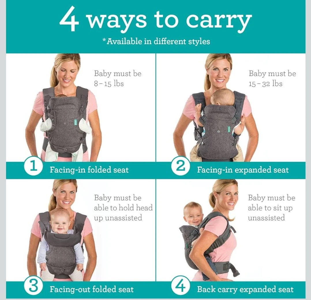 Infantino Flip 4-in-1 Convertible Baby Carrier - Gray - photo 3