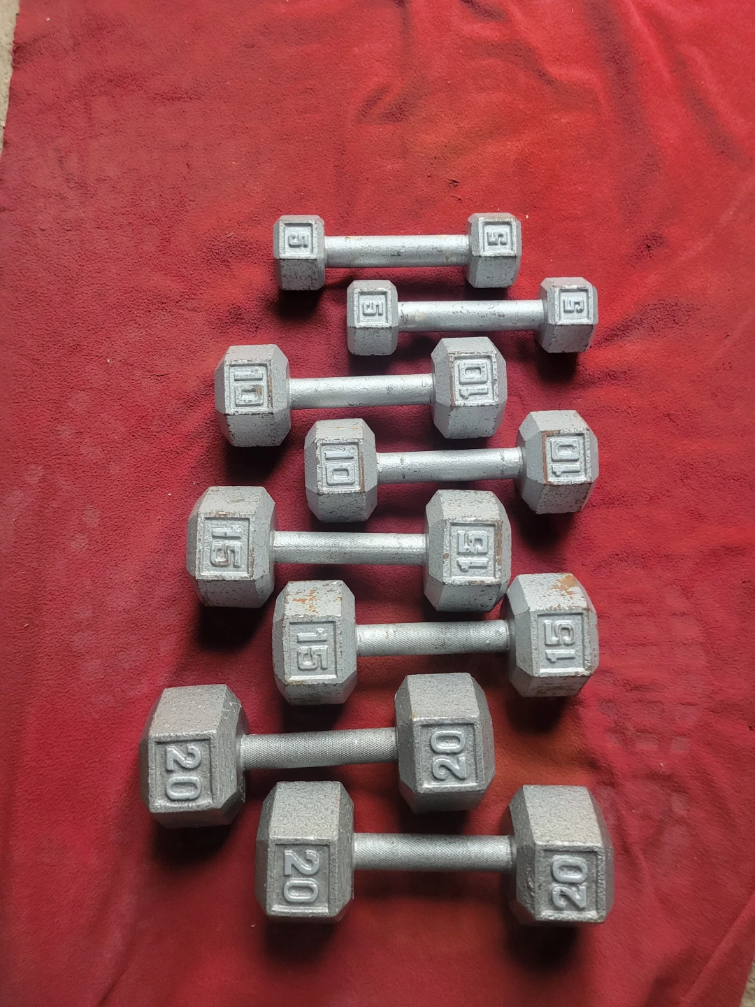 SETS OF 20s. 15s. 10s. 5s. HEXHEAD DUMBBELLS TOTAL 100LBs