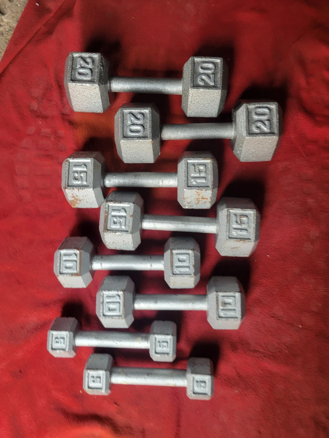 SETS OF 20s. 15s. 10s. 5s. HEXHEAD DUMBBELLS TOTAL 100LBs - photo 2
