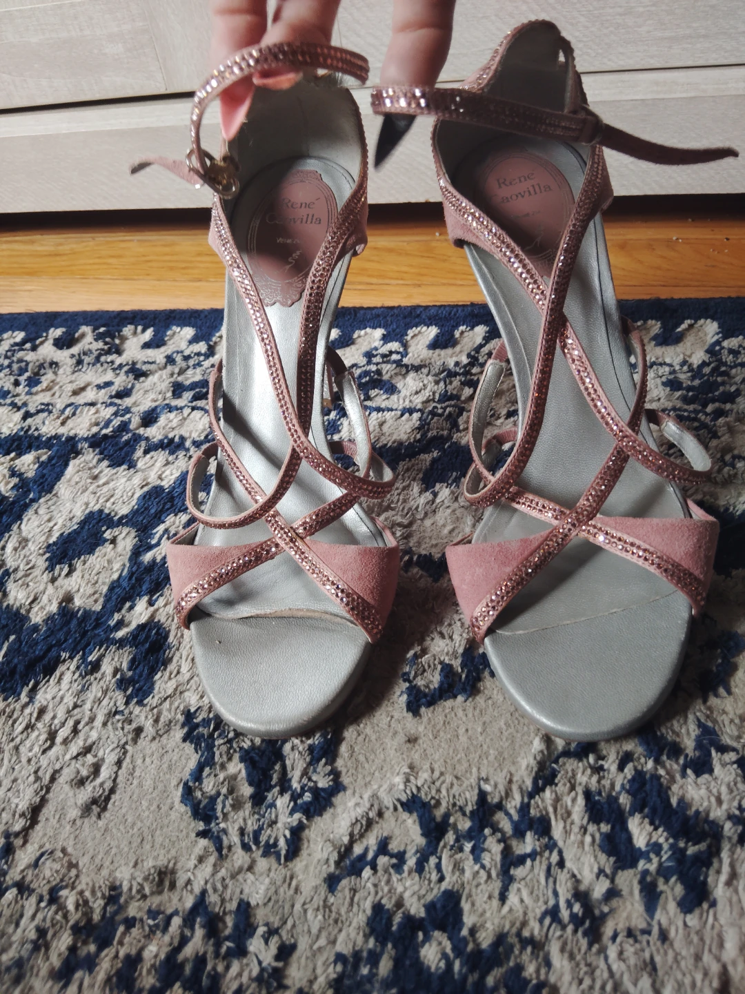 Rene Caovilla Pink Suede Crystal Embellished Strappy Heels - photo 2