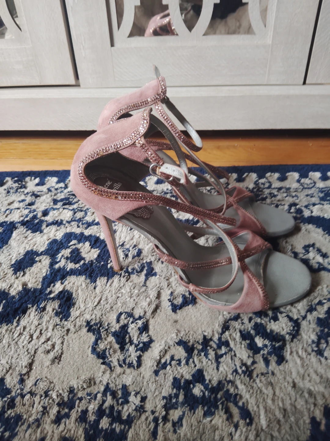 Rene Caovilla Pink Suede Crystal Embellished Strappy Heels - photo 3