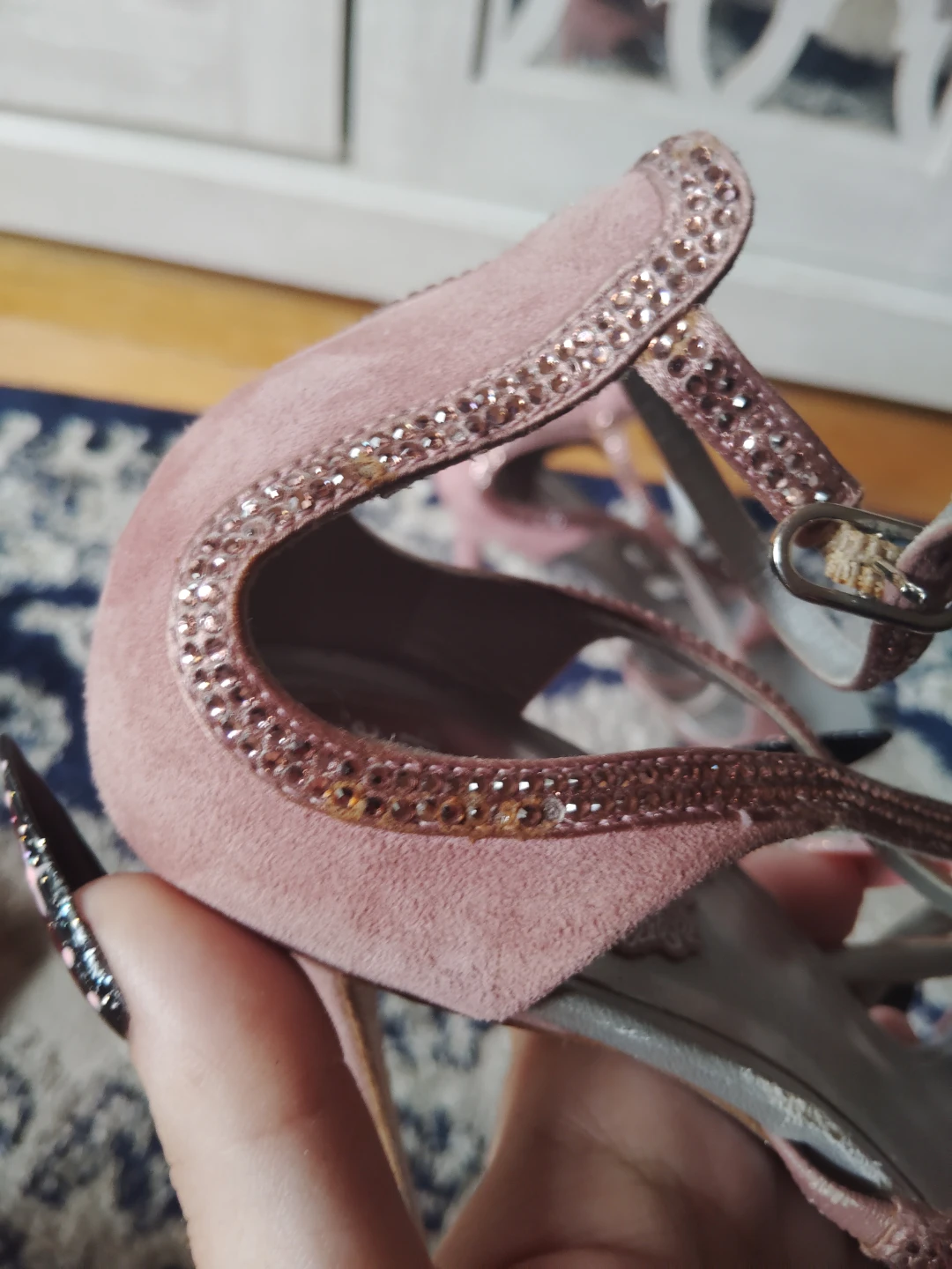Rene Caovilla Pink Suede Crystal Embellished Strappy Heels - photo 4