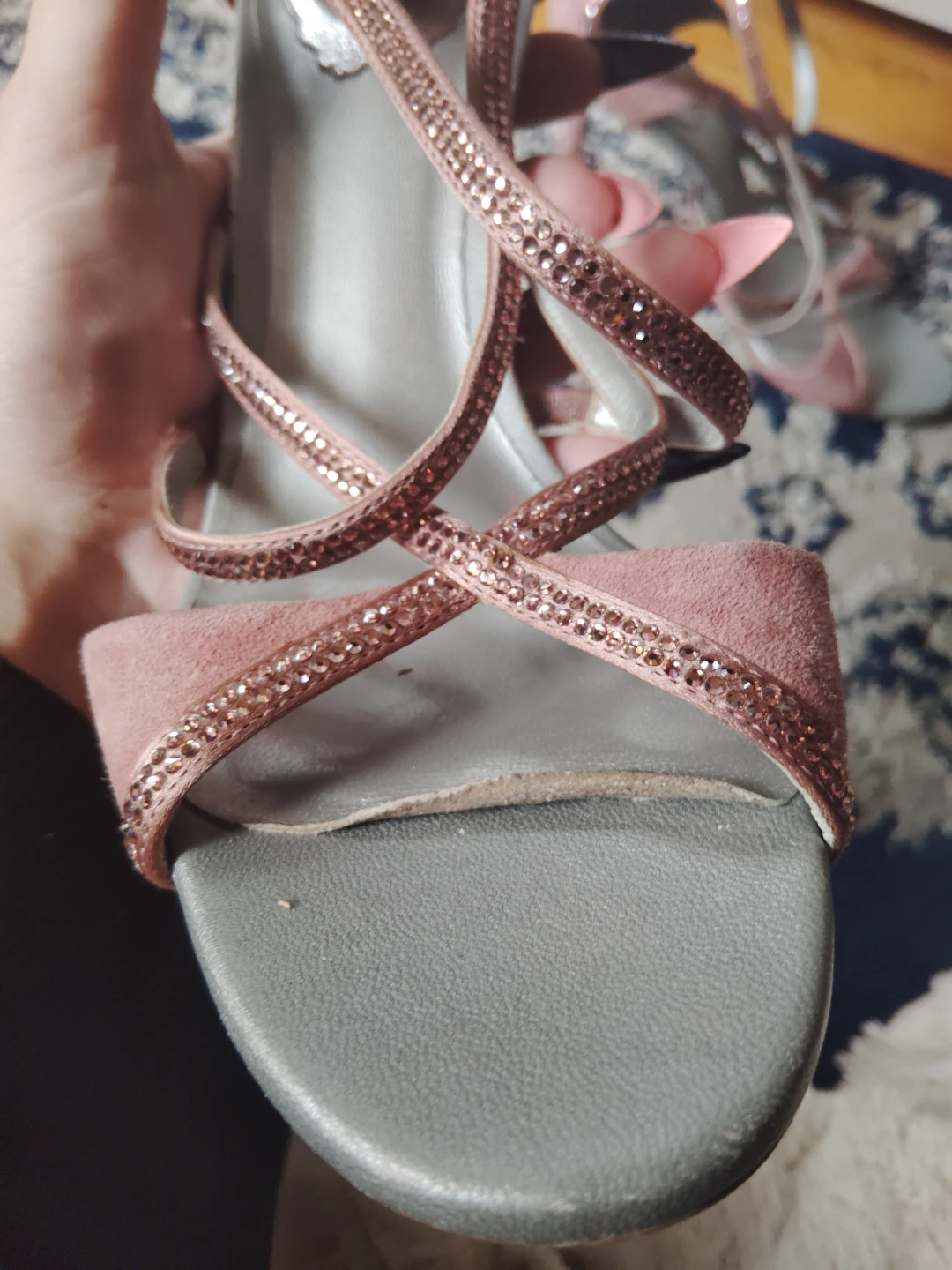 Rene Caovilla Pink Suede Crystal Embellished Strappy Heels - photo 5