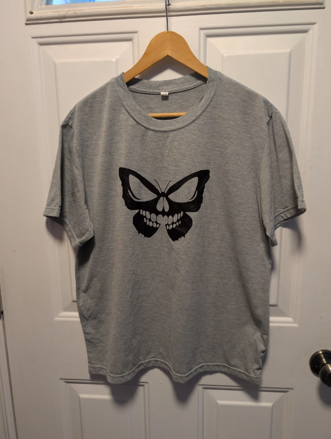 Grey T-Shirt with Butterfly Skull Graphic - XXL