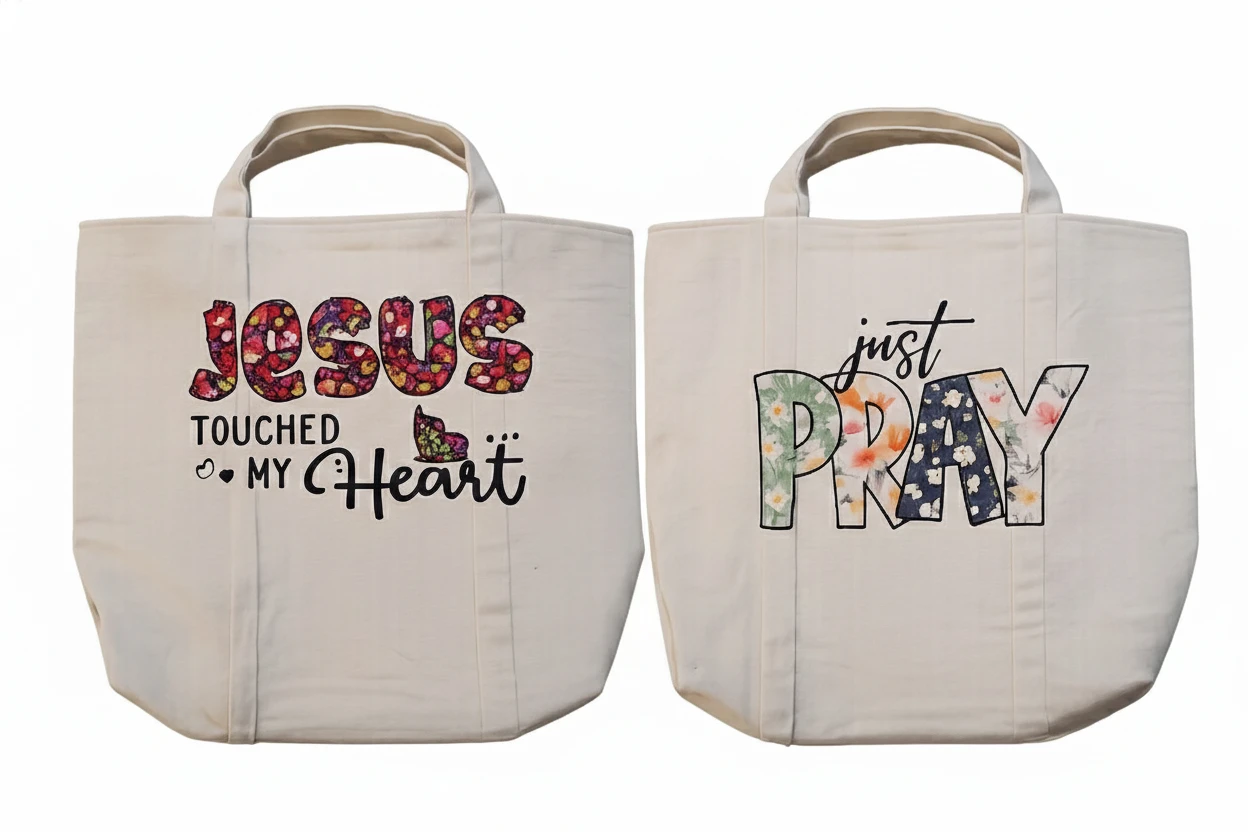 Canvas Tote Bag with Nature & Religious Prints - photo 3