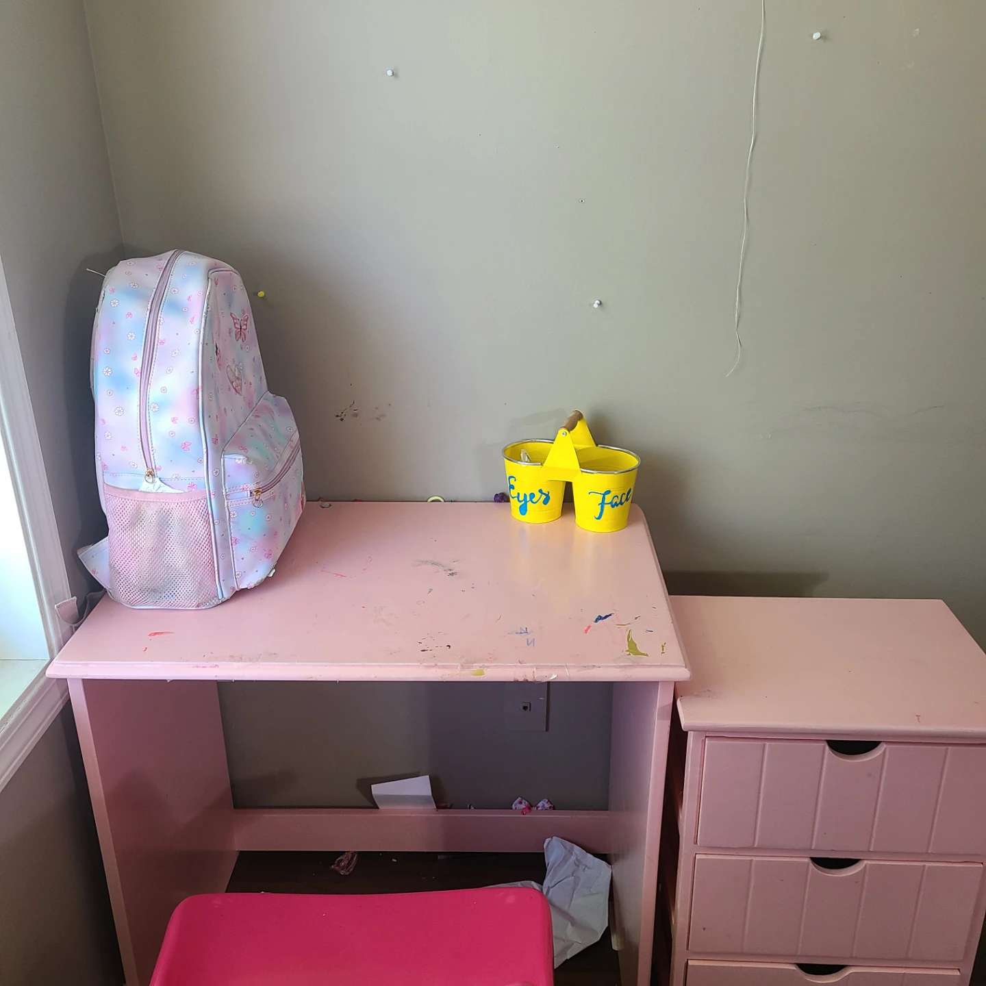 Pink Kid's Desk with Chair and Matching Nightstand - photo 4