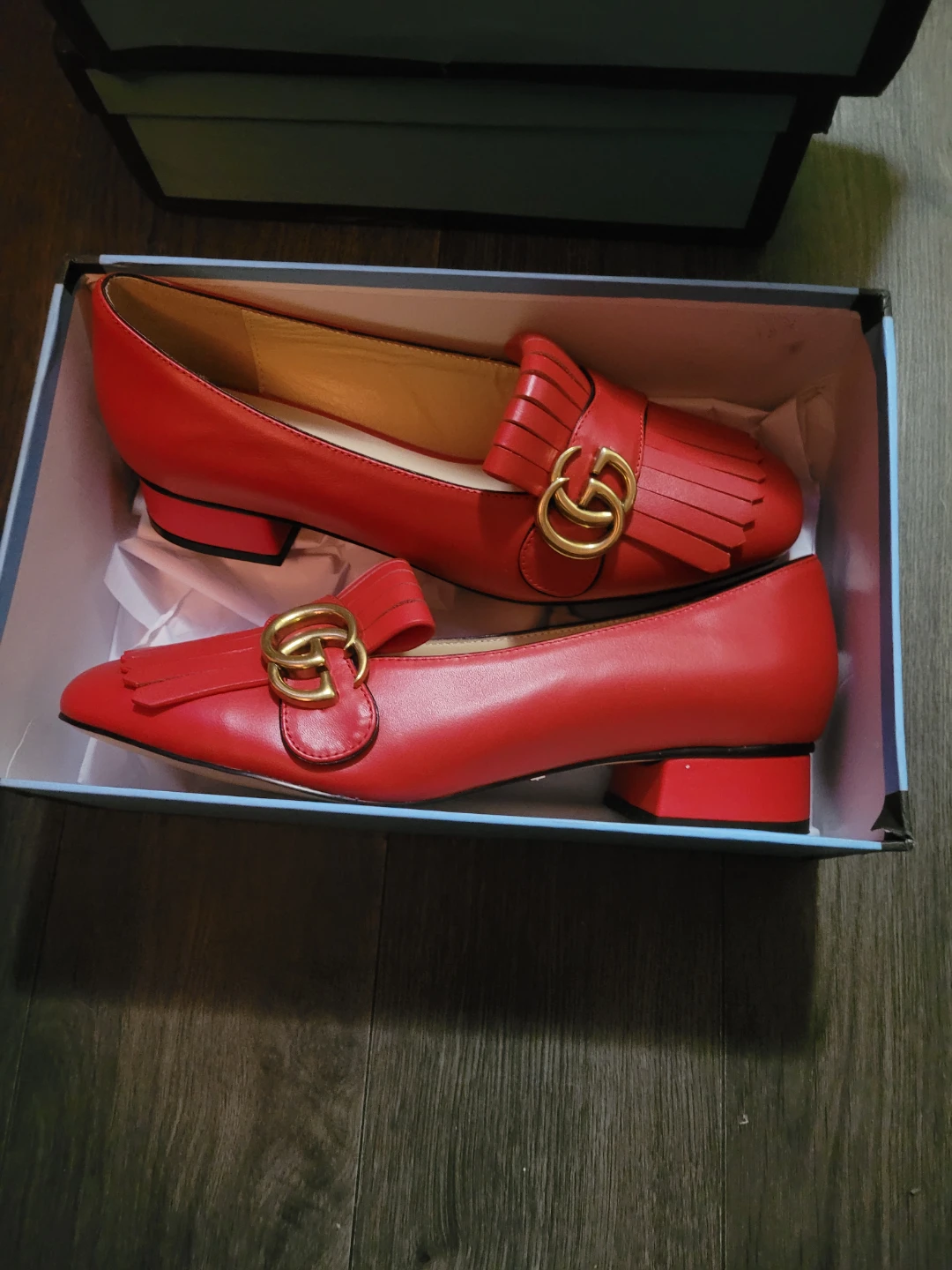 Gucci Red Leather Loafers with GG Detail