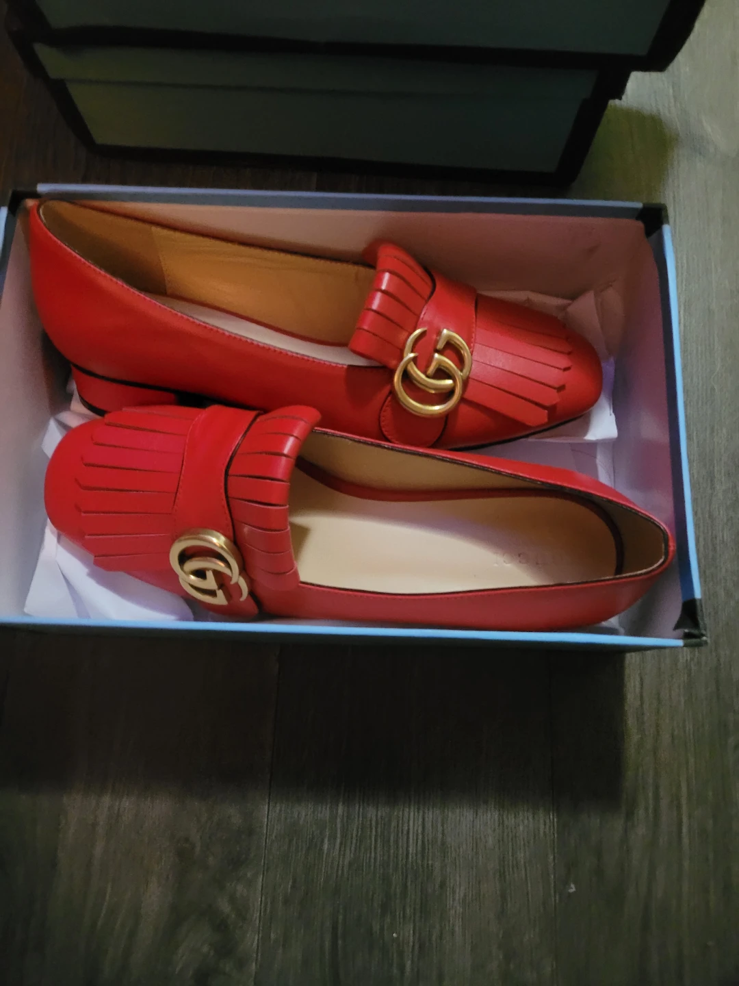 Gucci Red Leather Loafers with GG Detail - photo 3