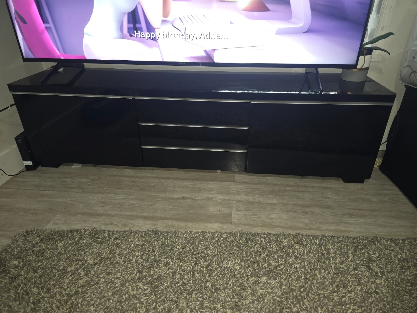 Black media console with Drawers