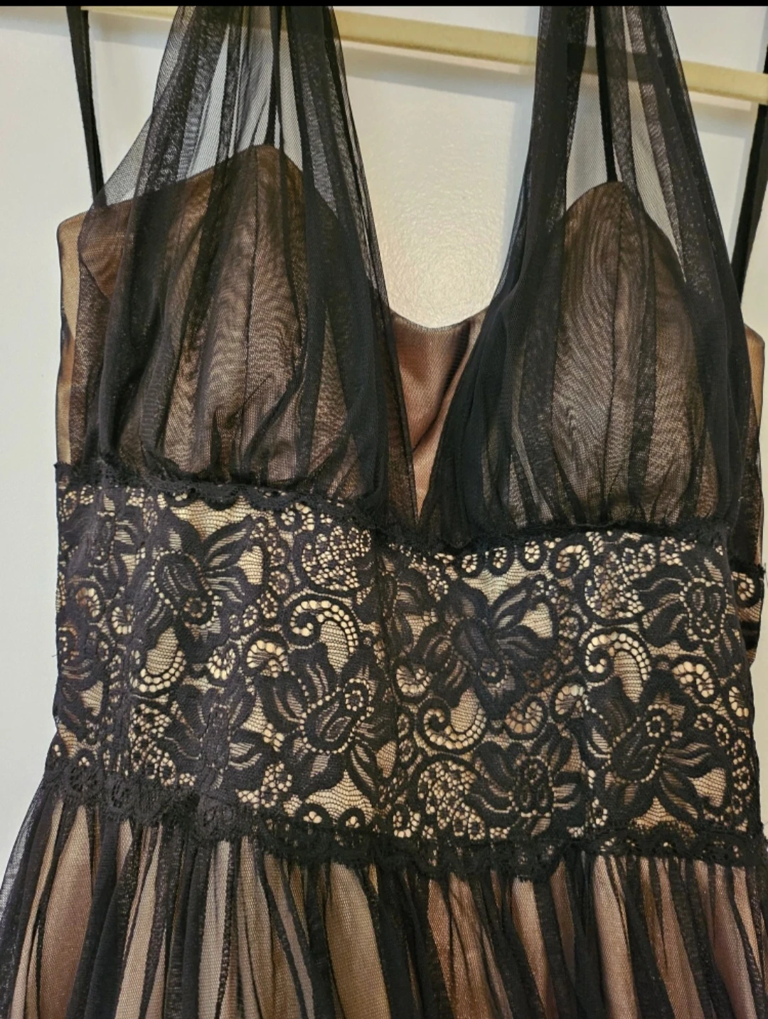 Black and Tan Lace Tulle Halter Dress - photo 2