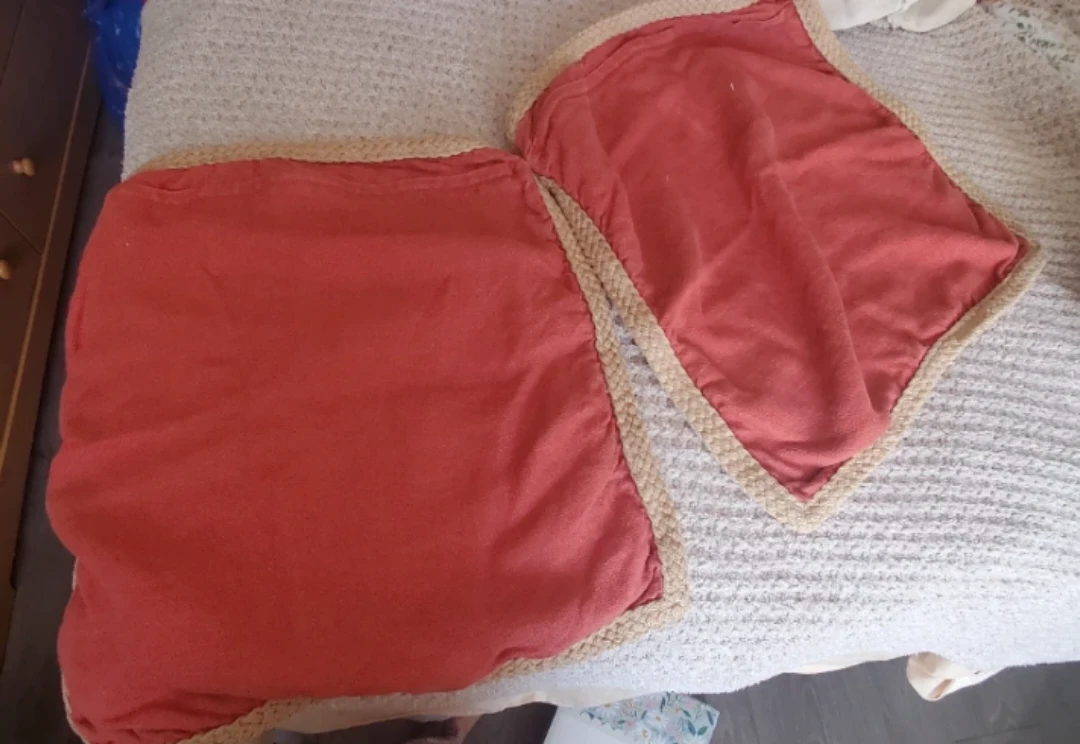2 Terracotta Throw Pillow Covers with Braid Trim