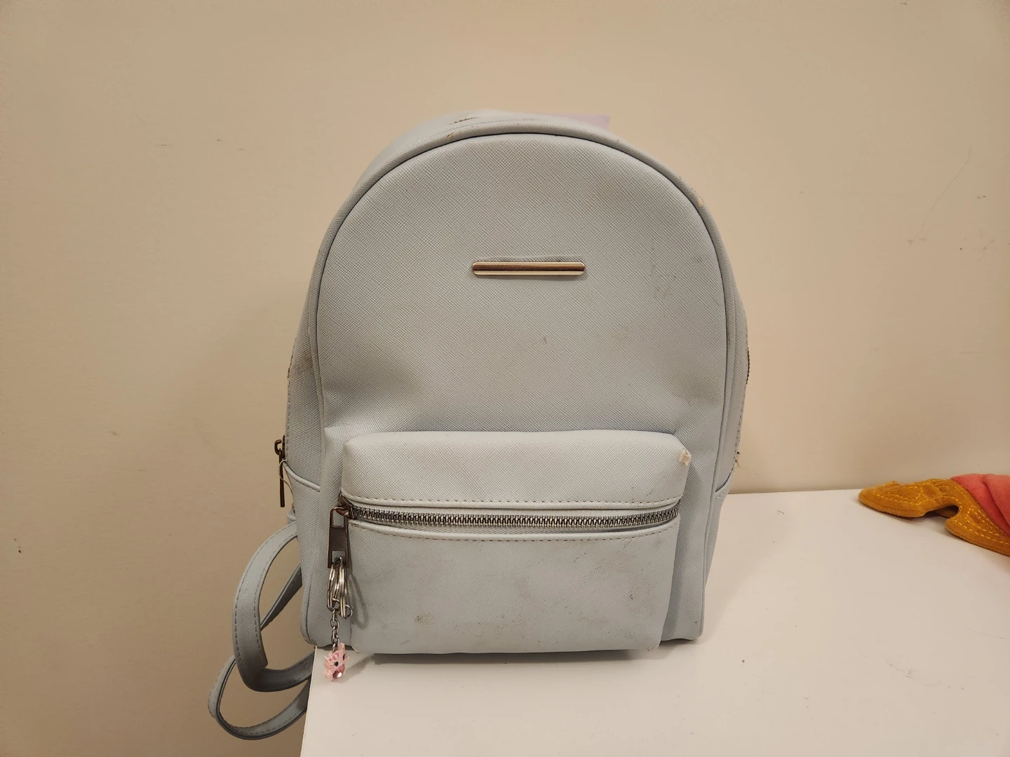 Light Blue Faux Leather Backpack