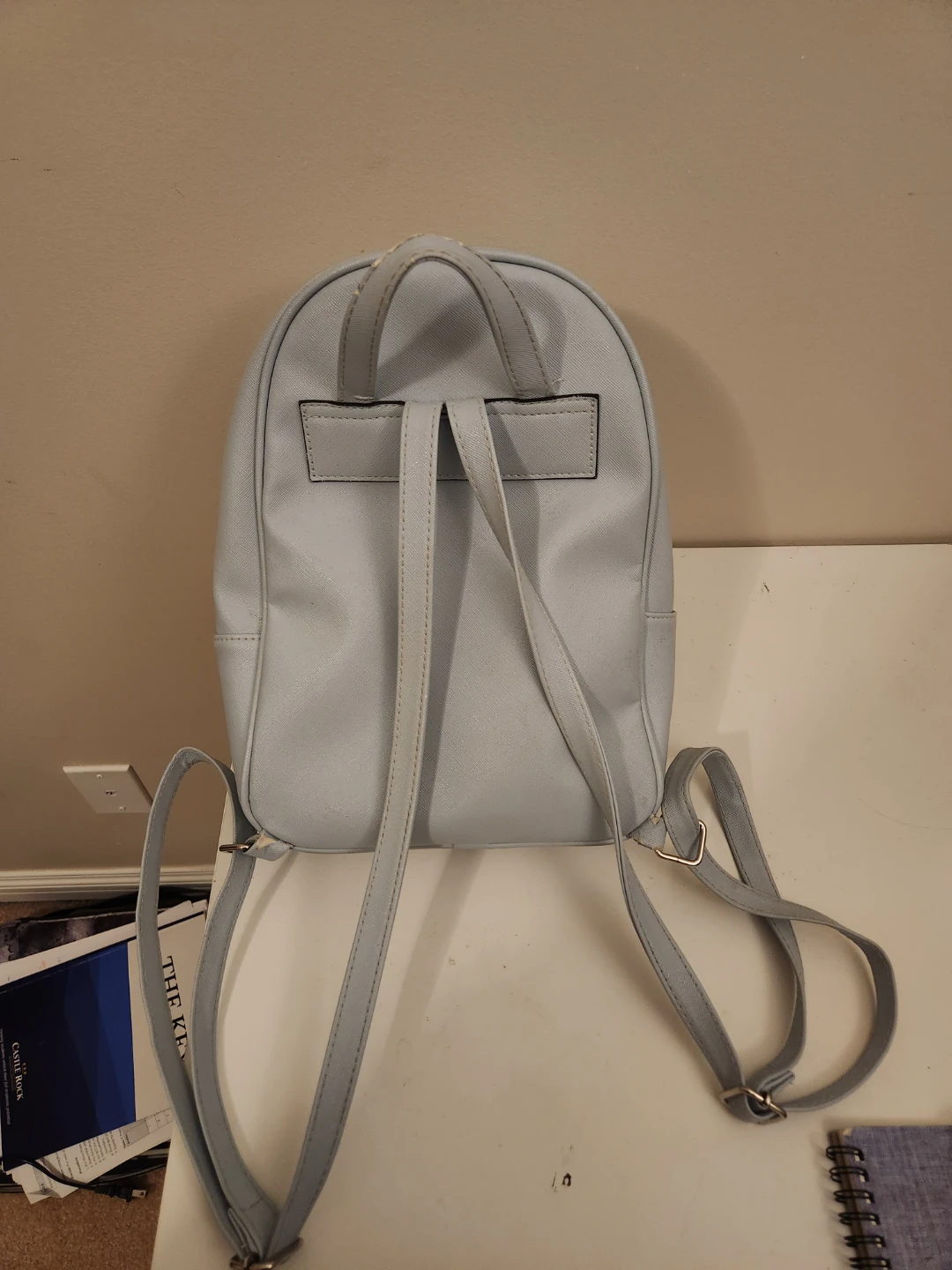 Light Blue Faux Leather Backpack - photo 3
