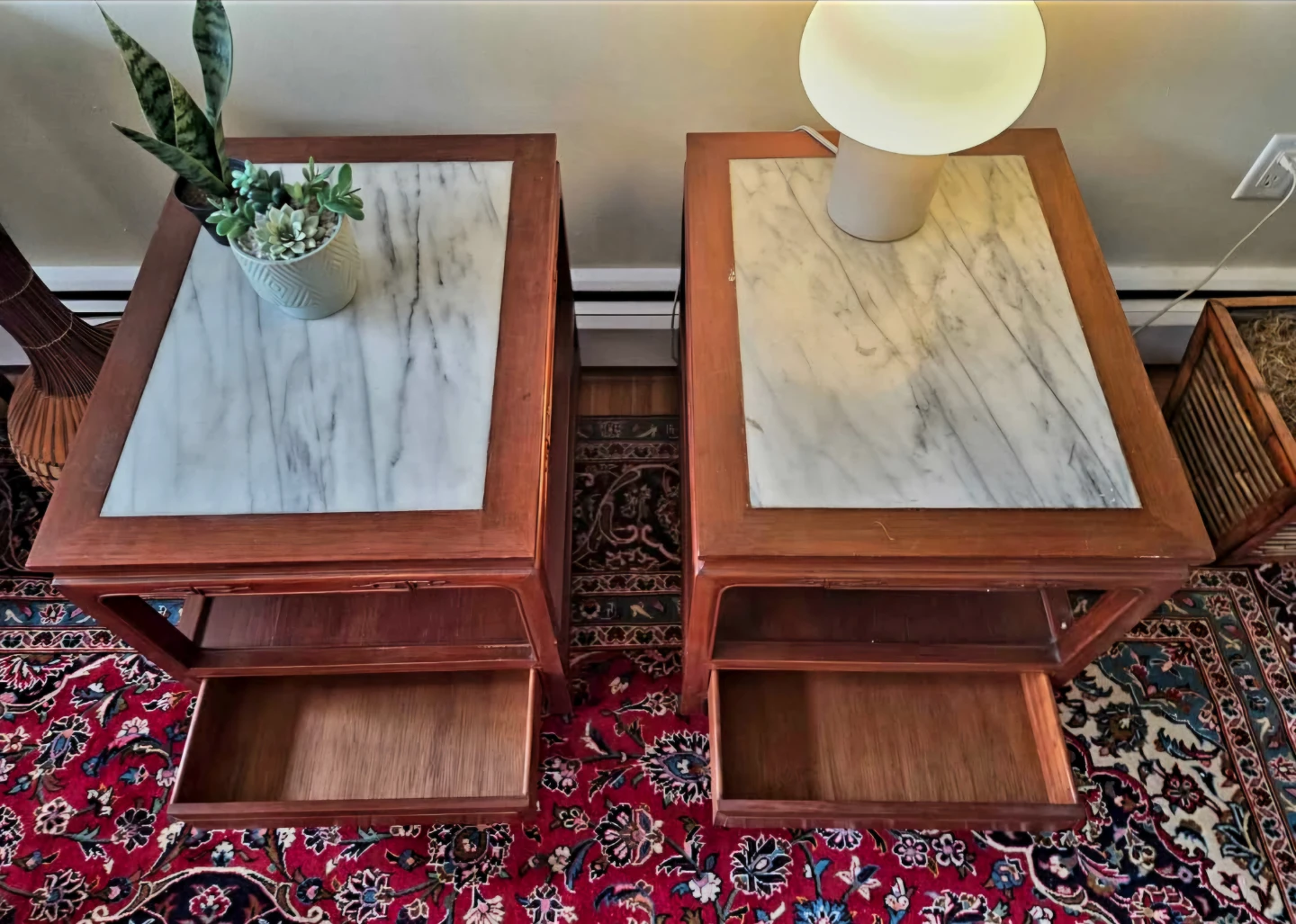 Pair Of Rosewood End Tables With Marble Tops (Price For Both) - photo 2