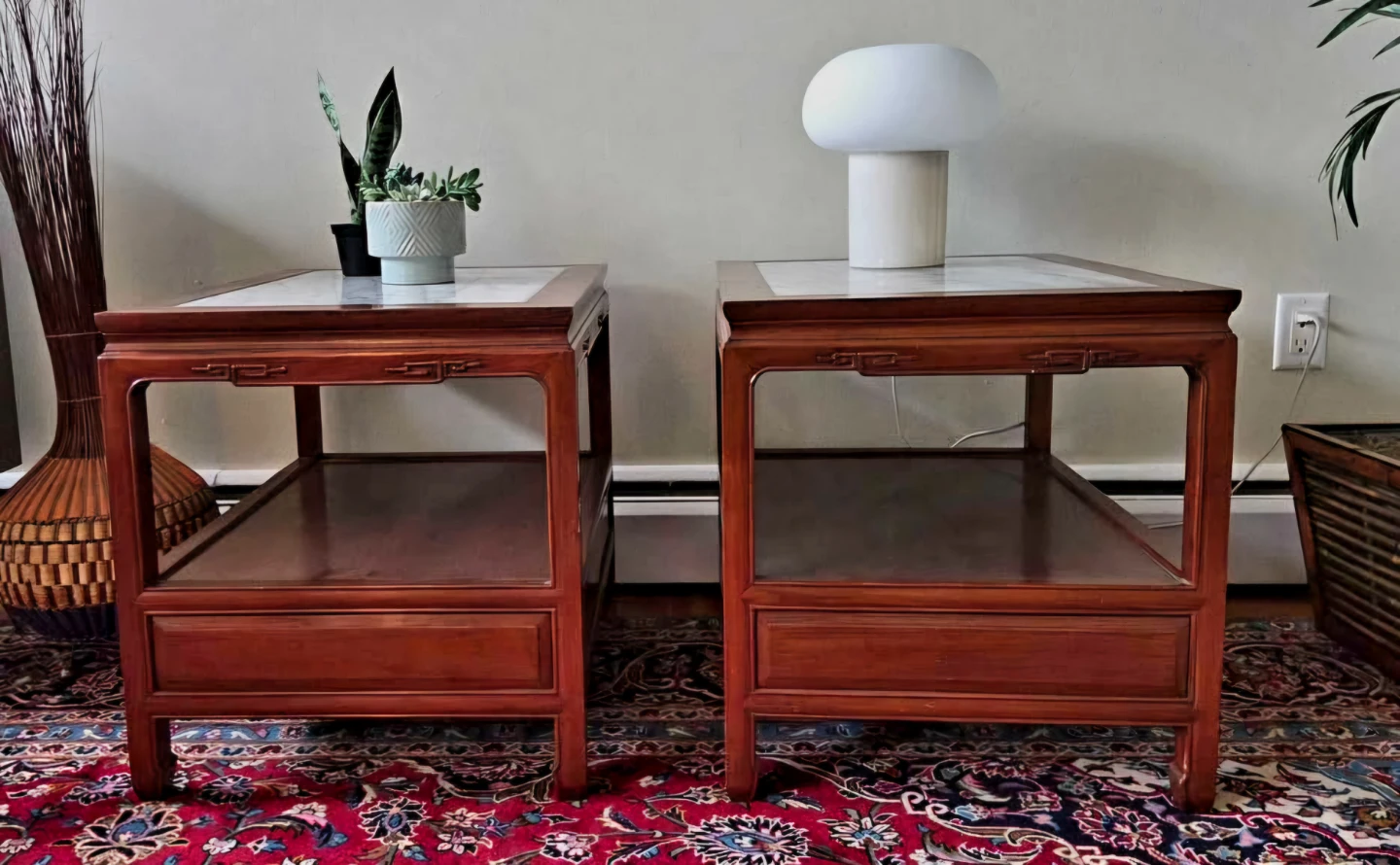 Pair Of Rosewood End Tables With Marble Tops (Price For Both) - photo 3