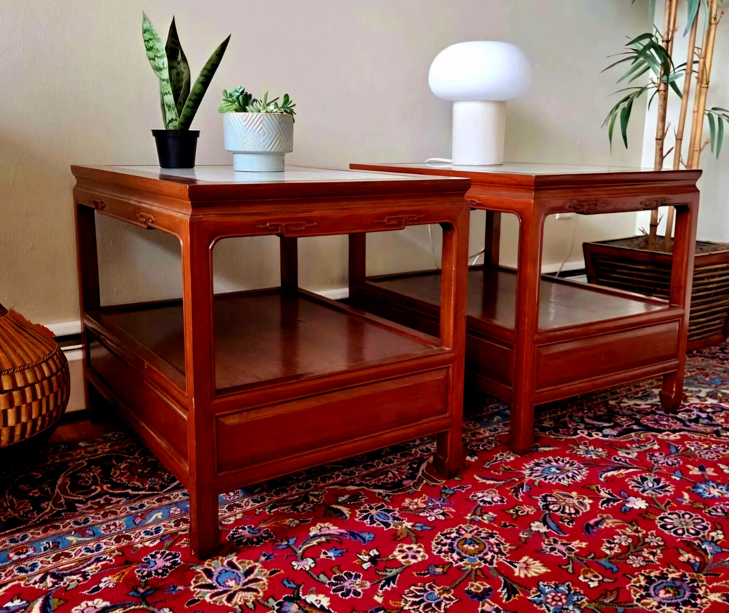 Pair Of Rosewood End Tables With Marble Tops (Price For Both) - photo 4