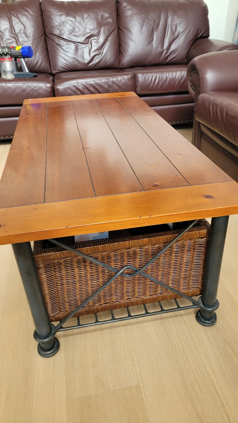 Wooden Coffee Table with Wicker Baskets - photo 2