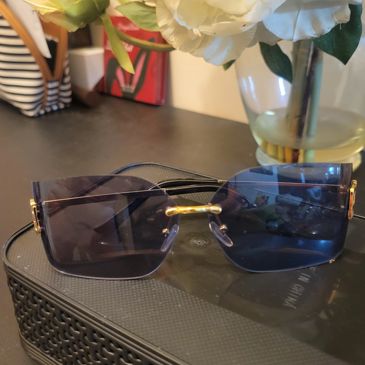 Rimless Shield Sunglasses Gold Accents - photo 2