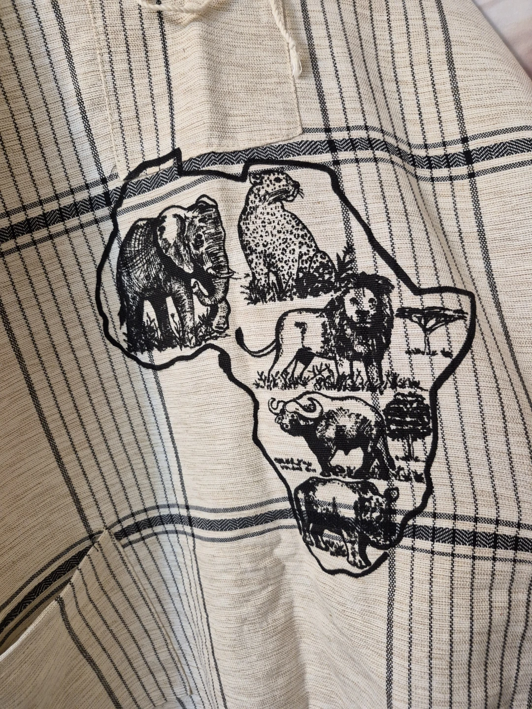 Cream & Black Striped Shirt with African Wildlife Map - photo 3