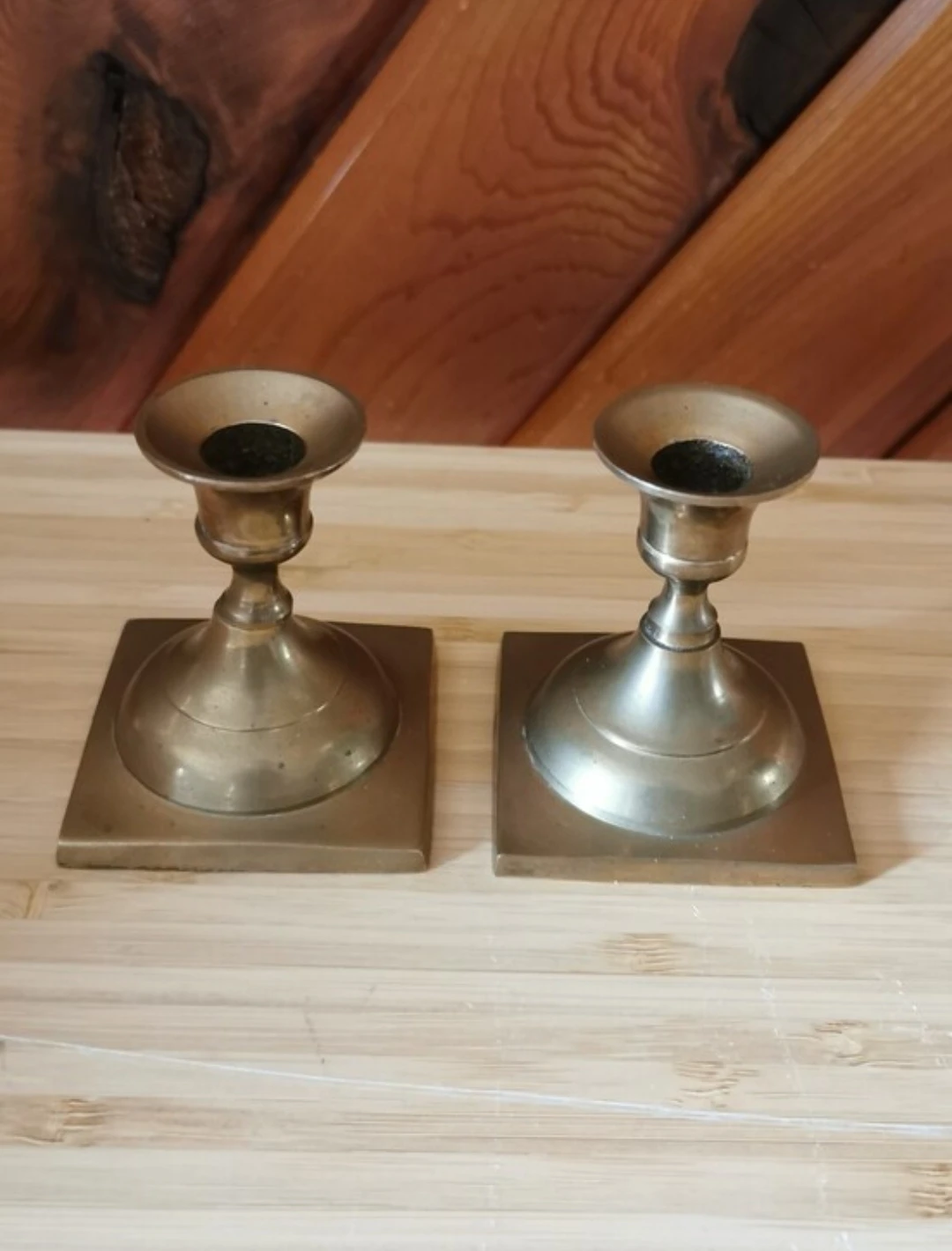 Pair of Small Vintage Brass Candle Holders With Square Base - photo 2