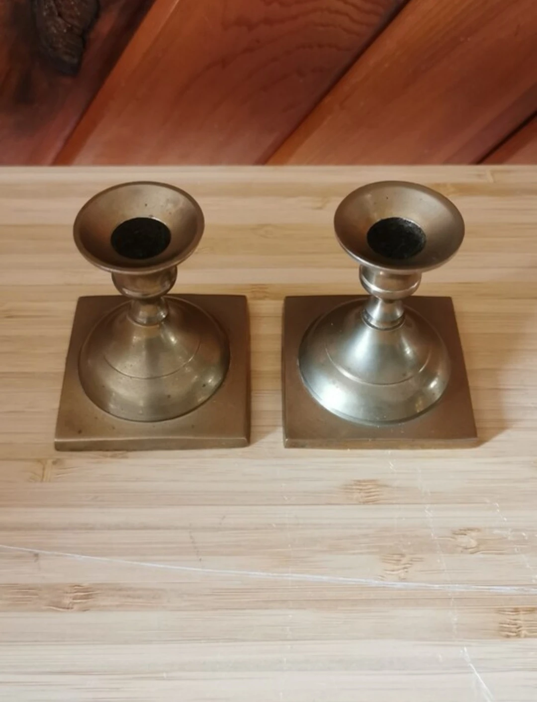 Pair of Small Vintage Brass Candle Holders With Square Base - photo 3