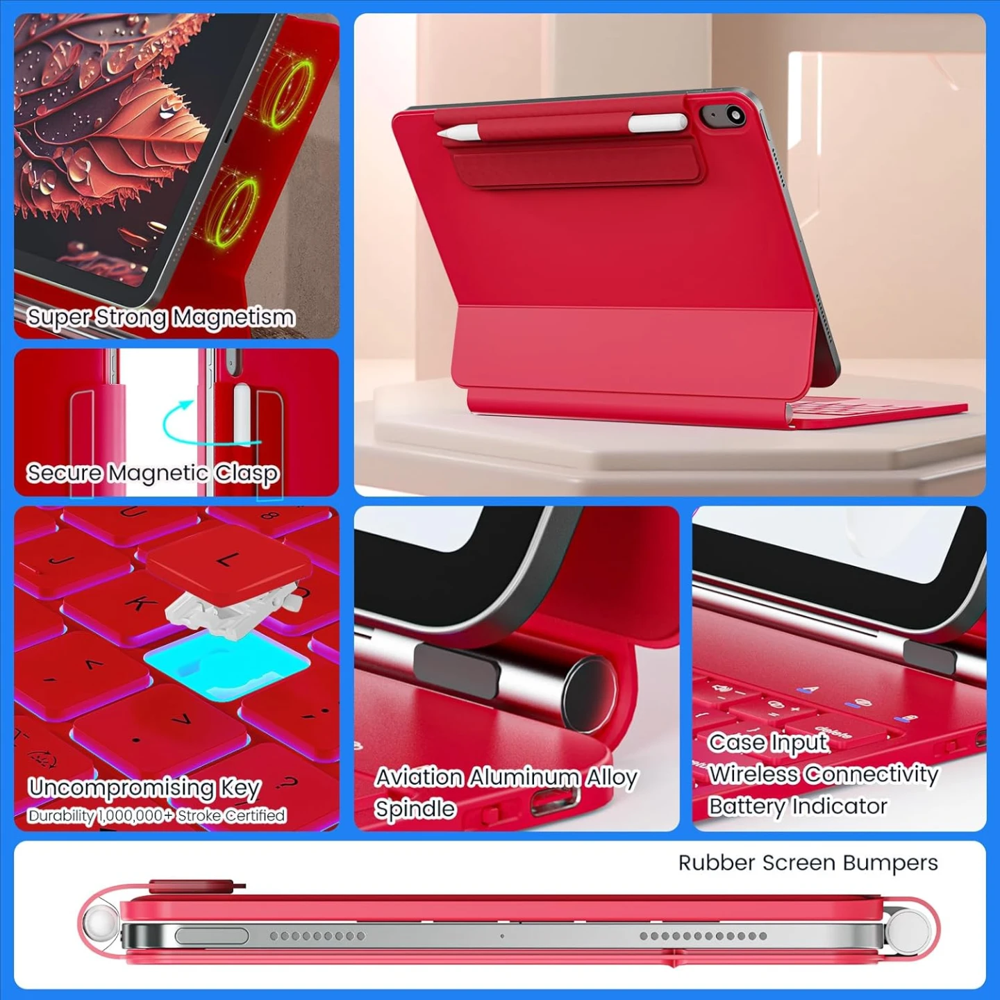 Red Keyboard Case for iPad 11th/10th Gen with Pencil Holder - photo 3