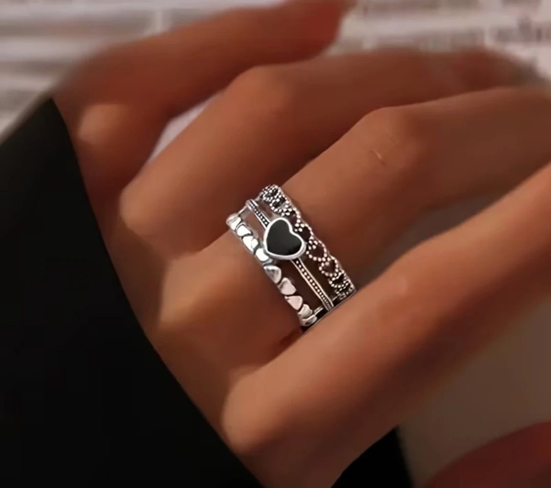 Vintage Style Multi Layered Adjustable Alloy Heart Ring