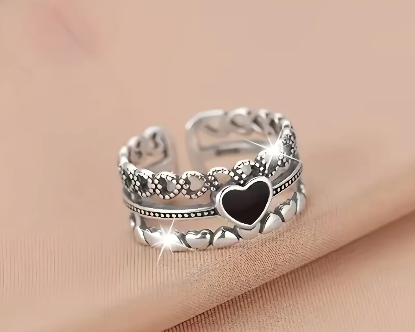 Vintage Style Multi Layered Adjustable Alloy Heart Ring - photo 2