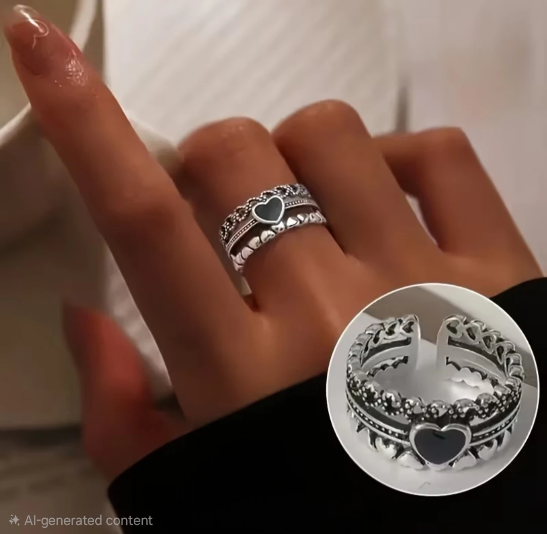 Vintage Style Multi Layered Adjustable Alloy Heart Ring - photo 3