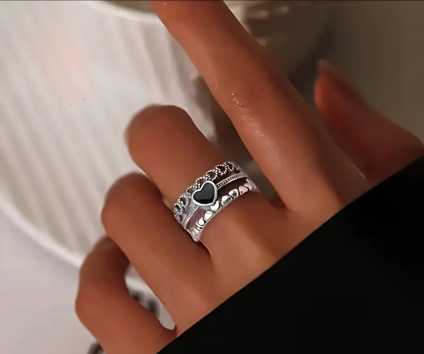Vintage Style Multi Layered Adjustable Alloy Heart Ring - photo 5