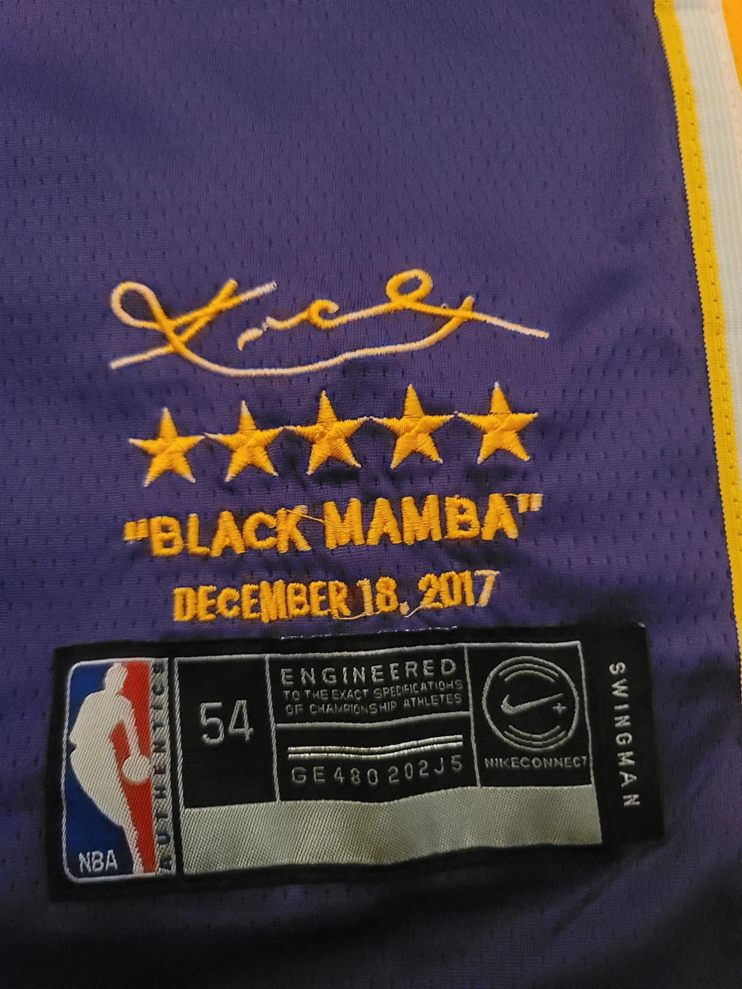 Kobe Bryant Los Angeles Lakers #8 "Black Mamba" Jersey Size 54 - photo 4