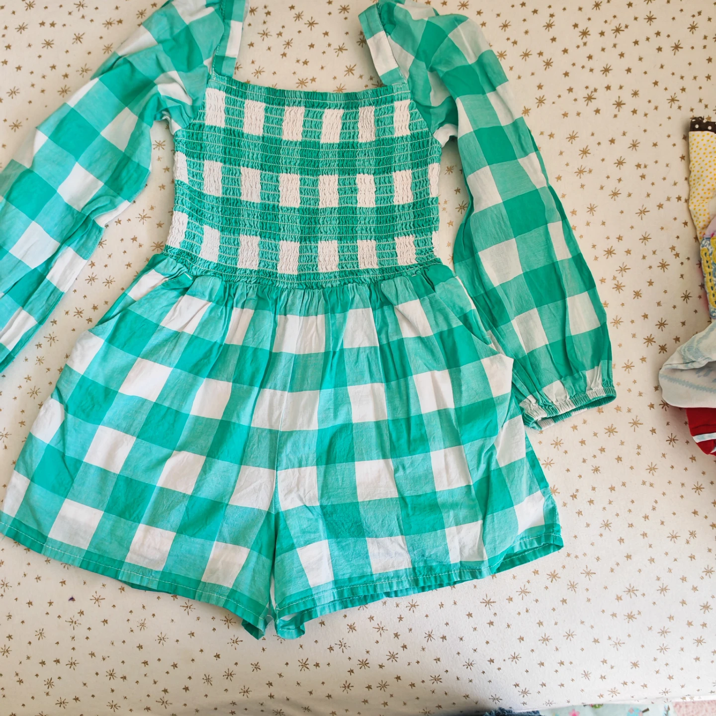 Janie and Jack Green Gingham Smocked Romper Size 5 - photo 5